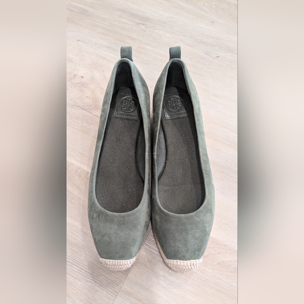 Tory Burch Suede Espadrille Army Green Women Sz 8